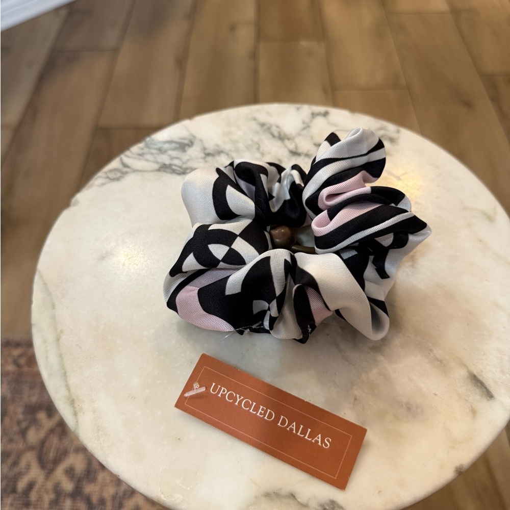 Designer Upcycled Chic Black and Pink Scrunchie